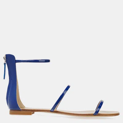 Pre-owned Giuseppe Zanotti Patent Leather Flat Sandals 37 In Blue