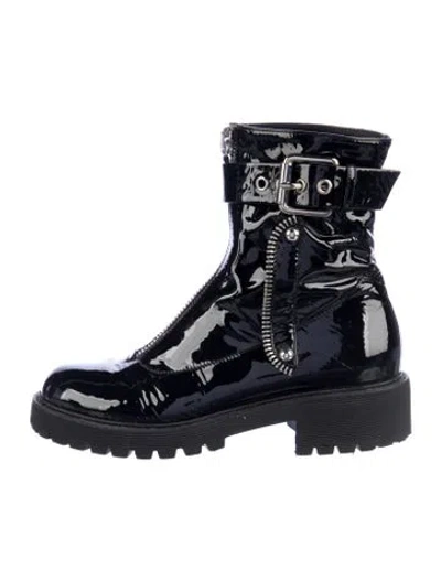 Pre-owned Giuseppe Zanotti Patent Leather Moto Boots In Black
