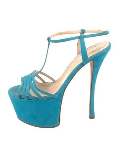 Pre-owned Giuseppe Zanotti Patent Leather T-strap Sandals In Blue