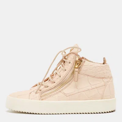 Pre-owned Giuseppe Zanotti Pink Croc Embossed Leather Double High Top Sneakers Size 37