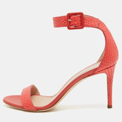 Pre-owned Giuseppe Zanotti Pink Embossed Snakeskin Neyla Sandals Size 38.5