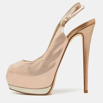 Pre-owned Giuseppe Zanotti Pink Glitter Nubuck Leather Peep Toe Platform Slingback Sandals Size 39