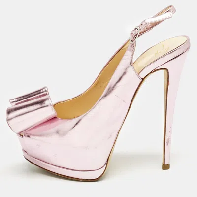 Pre-owned Giuseppe Zanotti Pink Leather Platform Slingback Pumps Size 37.5
