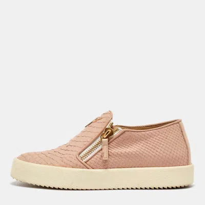 Pre-owned Giuseppe Zanotti Pink Python Embossed Leather London Slip On Sneakers Size 39