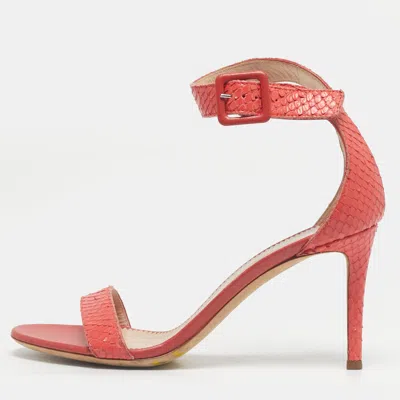 Pre-owned Giuseppe Zanotti Pink Snakeskin Embossed Leather Ankle Strap Sandals Size 36