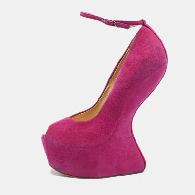 Giuseppe Zanotti Pink Suede Curve Jem Peep Toe Platform Pumps