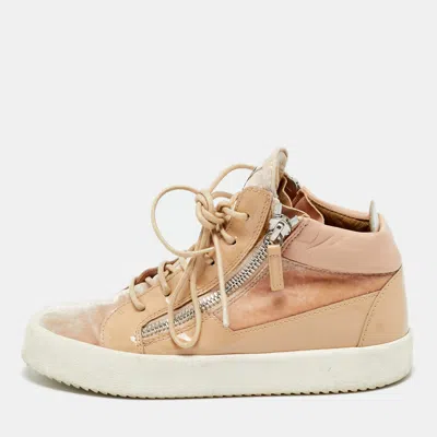 Giuseppe Zanotti Pink/beige Leather And Patent Leather Mid Top Sneakers In Animal Print