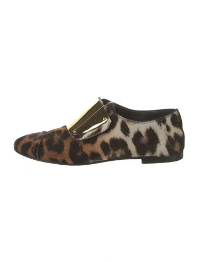 Pre-owned Giuseppe Zanotti Ponyhair Animal Print Flats In Brown