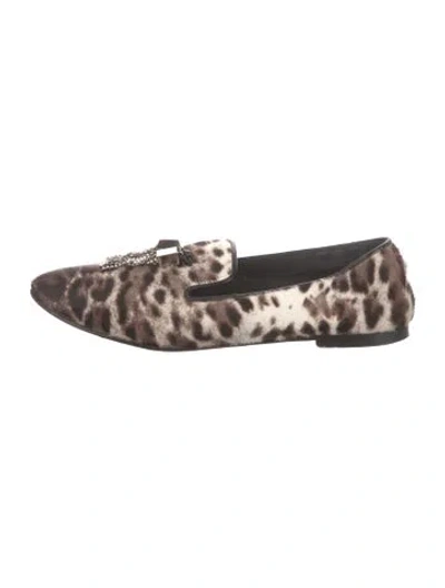 Pre-owned Giuseppe Zanotti Ponyhair Animal Print Loafers In Brown