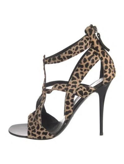 Pre-owned Giuseppe Zanotti Ponyhair Animal Print Sandals In Black/brown