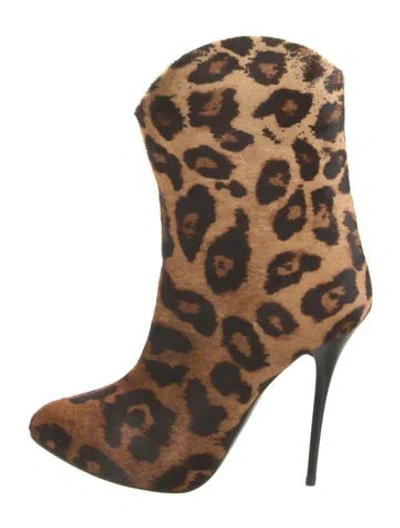 Pre-owned Giuseppe Zanotti Ponyhair Animal Print Western Boots In Brown