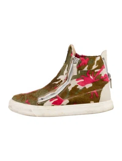Pre-owned Giuseppe Zanotti Ponyhair Camouflage Print Boots In Neutrals