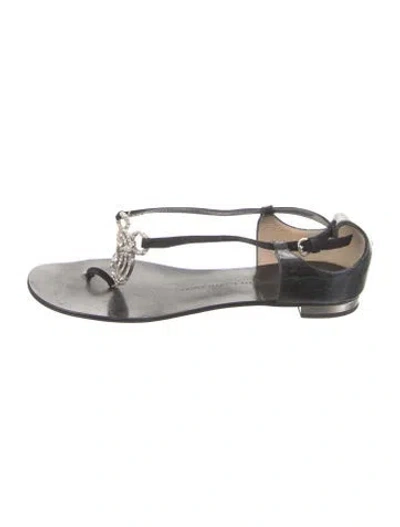 Pre-owned Giuseppe Zanotti Ponyhair Crystal Embellishments Sandals In Black