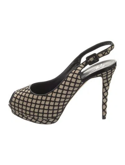 Pre-owned Giuseppe Zanotti Printed Cutout Accent Slingback Pumps In Black