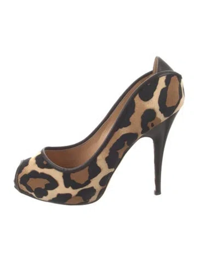Pre-owned Giuseppe Zanotti Printed Leather Trim Embellishment Pumps In Brown