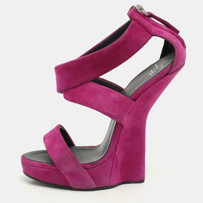 Pre-owned Giuseppe Zanotti Purple Suede Alien Wedge Sandals Size 37.5