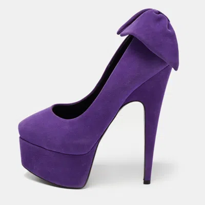Pre-owned Giuseppe Zanotti Purple Suede Debra Bow Platform Pumps Size 36.5