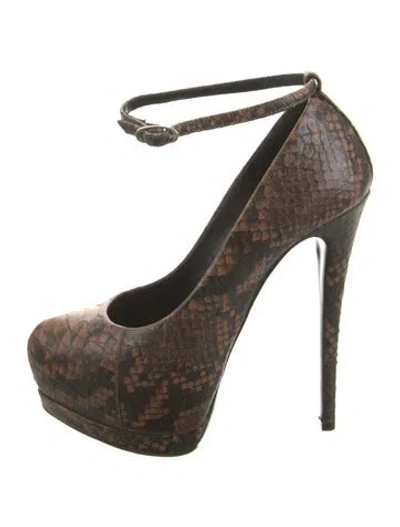 Pre-owned Giuseppe Zanotti Python Animal Print Pumps In Brown