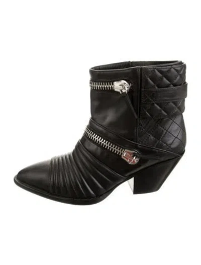 Pre-owned Giuseppe Zanotti Quilted Pattern Leather Moto Boots In Black
