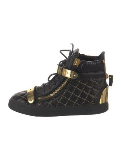Pre-owned Giuseppe Zanotti Quilted Pattern Leather Sneakers In Black