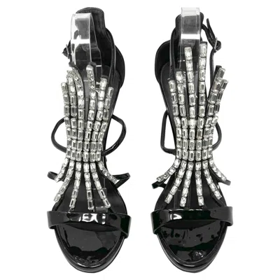 Pre-owned Giuseppe Zanotti Rare  Crystal Black Patent Leather? Sandals- Size 39