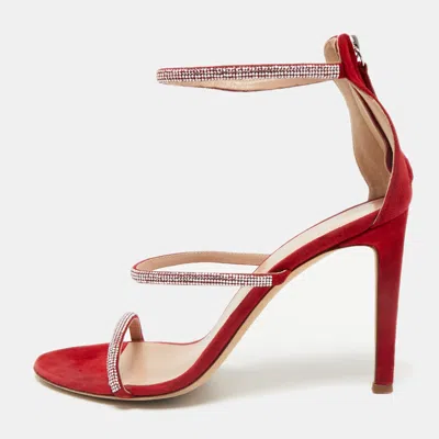 Pre-owned Giuseppe Zanotti Red Crystal Embellished Suede Strappy Sandals Size 39