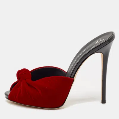 Pre-owned Giuseppe Zanotti Red Knotted Velvet Slide Sandals Size 39.5