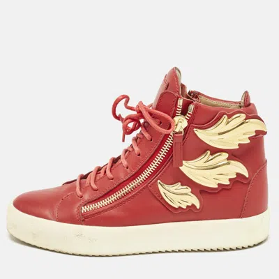 Pre-owned Giuseppe Zanotti Red Leather Coby High Top Sneakers Size 40