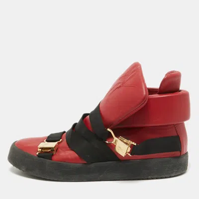 Pre-owned Giuseppe Zanotti Red Leather High Top Sneakers Size 46
