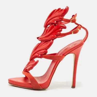 Pre-owned Giuseppe Zanotti Red Suede Cruel Wing Ankle Strap Sandals Size 36