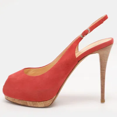 Pre-owned Giuseppe Zanotti Red Suede Slingback Platform Pumps Size 40