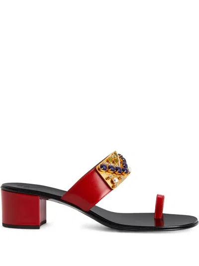 Giuseppe Zanotti Rhinestone-embellished Block-heel Sandals In Red