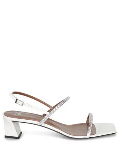 Giuseppe Zanotti Rhinestone-embellished White Sandals With Square Toe