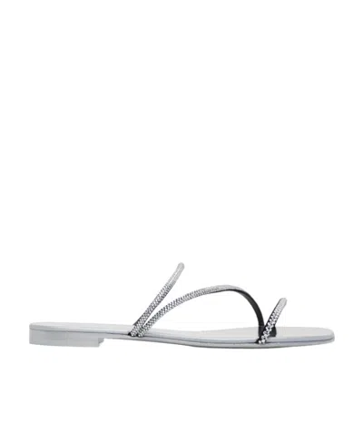 Giuseppe Zanotti Rhinestone Flat Sandals In Gray