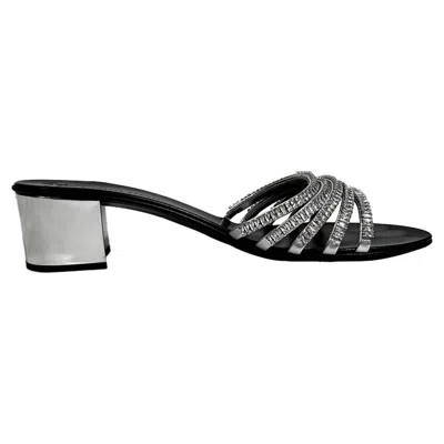 Giuseppe Zanotti Rhinestone-embellished Slide Sandal Heels In Silver Leather In Multi