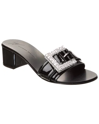 Giuseppe Zanotti Patent Crystal Buckle Slide Sandals In Black