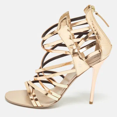 Pre-owned Giuseppe Zanotti Rose Gold Leather Caged Sandals Size 37.5 In Metallic