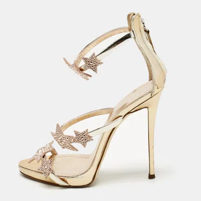Pre-owned Giuseppe Zanotti Rose Gold Leather Harmony Star Sandals Size 37.5