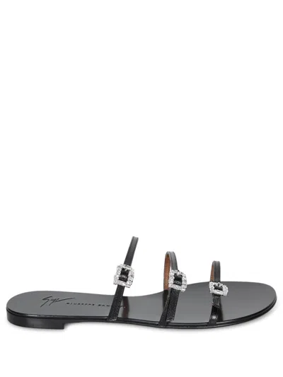 Giuseppe Zanotti Black Jewel Flat Sandals In Schwarz