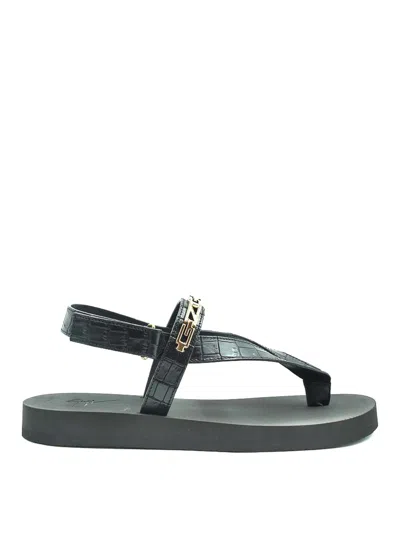Giuseppe Zanotti Logo-print Thong-strap Sandals In Black