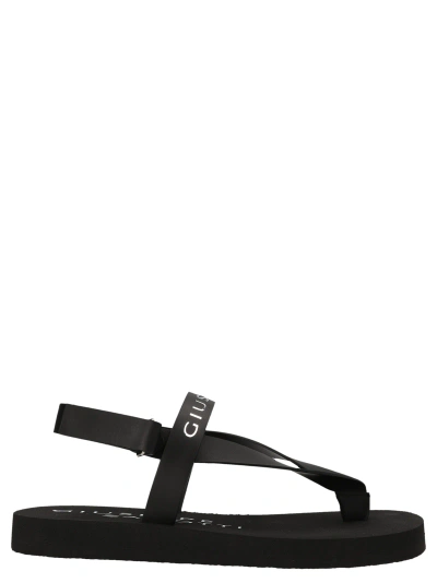 Giuseppe Zanotti Logo Print Thong Strap Sandals In Black