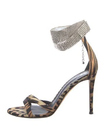 Pre-owned Giuseppe Zanotti Satin Animal Print Sandals In Brown