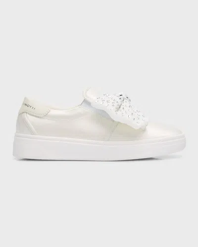 Giuseppe Zanotti Satin Crystal Bow Slip-on Sneakers In Bianco