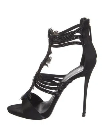 Pre-owned Giuseppe Zanotti Satin Crystal Embellishments Gladiator Sandals In Black