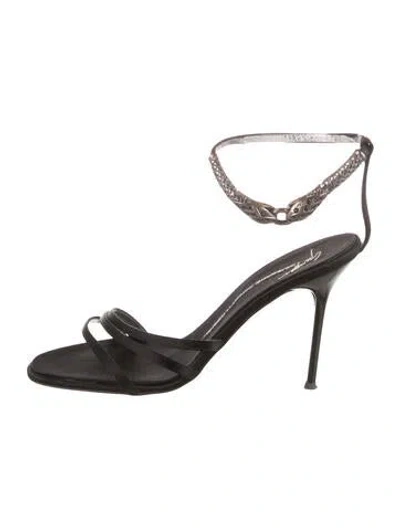 Pre-owned Giuseppe Zanotti Satin Crystal Embellishments Sandals In Black