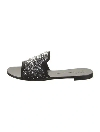 Pre-owned Giuseppe Zanotti Satin Crystal Embellishments Slides In Black