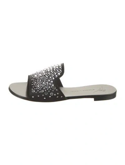 Pre-owned Giuseppe Zanotti Satin Crystal Embellishments Slides In Black