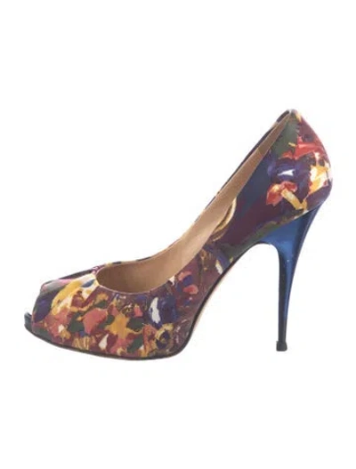 Pre-owned Giuseppe Zanotti Satin Floral Print Pumps In Red