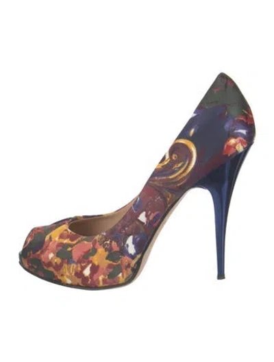 Pre-owned Giuseppe Zanotti Satin Printed D'orsay Pumps In Red