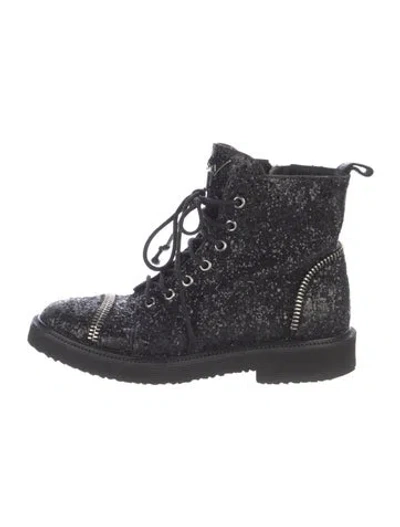 Pre-owned Giuseppe Zanotti Sequins Combat Boots In Blue